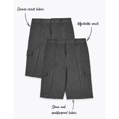 2pk Boys' Regular Leg Cargo School Shorts (2-14 Yrs)