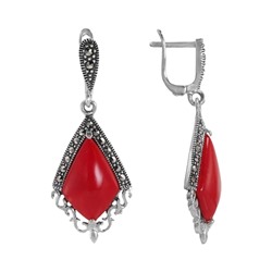 Серьги 'Косынка' с кораллом и марказитами ТАСН.334КЛN