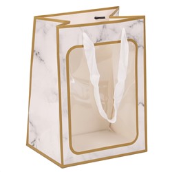 Пакет подарочный 25*18*13 с окном белый мрамор КОКОС 232238/12/Китай