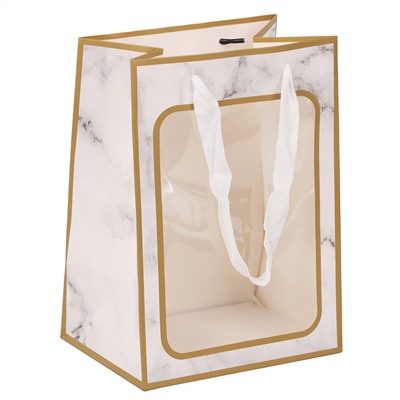 Пакет подарочный 25*18*13 с окном белый мрамор КОКОС 232238/12/Китай