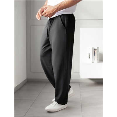 Брюки прямые на резинке из футера двухнитки с эластаном с затяжкой по низу