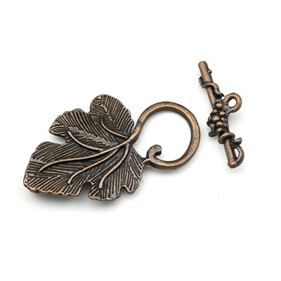 Замок тогл лист винограда цв.темная медь, 36*22мм