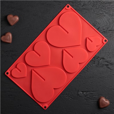 Форма для шоколада 3D Доляна «Сердце», силикон, 17×29 см, 6 ячеек (8,5×6,2 см), цвет МИКС