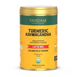 Смесь латте из Куркумы и Ашваганды (100 г), Turmeric Ashwagandha Latte Mix, произв. VAHDAM