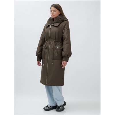 Пальто зимнее женское стильное с норкой люкс класса коричневого цвета 8628K