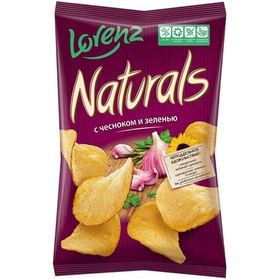 Картоф.чипсы Naturals со вкусом чеснока и зелени 100гр.1/25