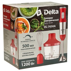 Блендер погружной 1200 Вт DELTA DL-7050А с измельчителем, венчиком, красный