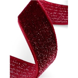 Лента бархатная, с серебряным люрексом, 20 мм, 18±1 м, бордовая №46