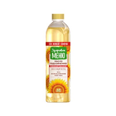Масло Здоровое меню Подсолнечное рафинированное, вымороженное 0,9л