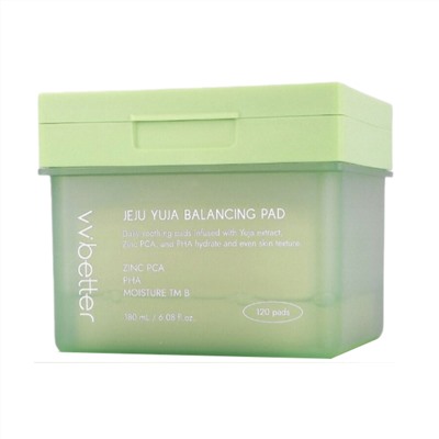 VVbetter Балансирующие успокаивающие тонер-пэды с цинком PCA, PHA, Moisture TM B / Jeju Yuja Balancing Pad, 120 шт.