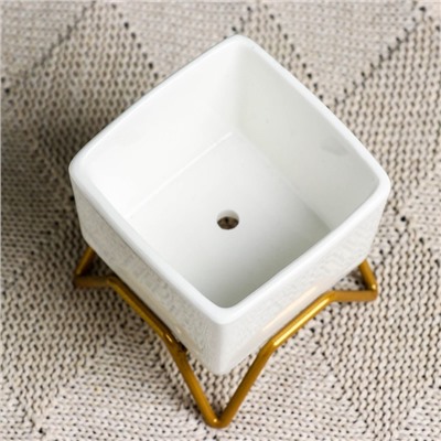 Горшок для цветов «Куб», 100 мл, 5.4×5.1×3.7 см, керамический, на золотистой металлической подставке, белый