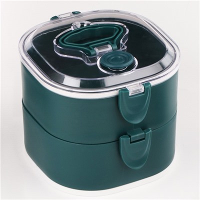 Ланч-бокс с отделениями, контейнер для еды «Антрима», 1.85 л, с ложкой, 2 уровня, 17×15 см, пластик, зелёный