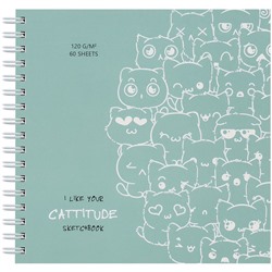 Скетчбук 60л., 150*150 MESHU "Cat wave", на гребне, выб. лак, soft-touch, 120г/м2