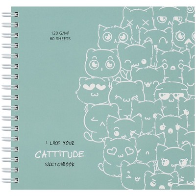 Скетчбук 60л., 150*150 MESHU "Cat wave", на гребне, выб. лак, soft-touch, 120г/м2