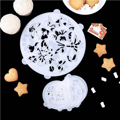 Набор кондитерских трафаретов для украшения выпечки «Букет», 8 шт.: 2 шт.: d=20 см, 6 шт.: d=8 см