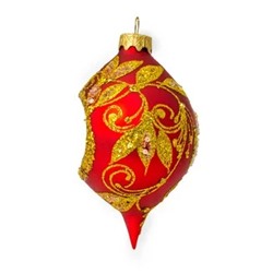 Елочная игрушка стеклянная декорированная                                "Прожектор-сосулька красный"
