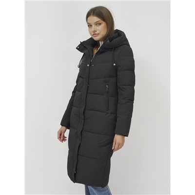 Пальто утепленное стеганное зимнее с капюшоном женское черного цвета 9636_1Ch