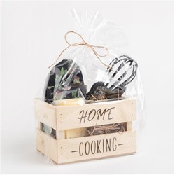 Набор подарочный Home cooking: полотенце, варежка-прихватка, кухонная лопатка, венчик, губка