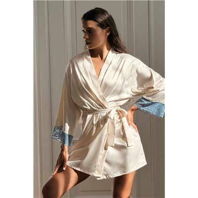 0034-NB БЕЖЕВЫЙ ХАЛАТ С ГОЛУБЫМ КРУЖЕВОМ1216474586