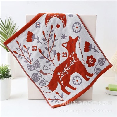 Zhiyang towel, four-layer cotton jacquard gauze Christmas fox square towel, soft absorbent kitchen towel factory price wholesale
