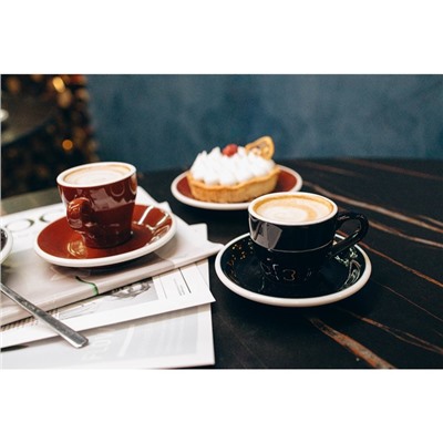 Кофейная пара Magistro Coffee time, чашка 80 мл, блюдце d=11,5 см, фарфор, чёрная