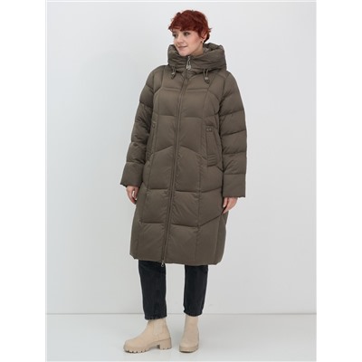Пальто зимнее утепленное с капюшоном женское коричневого цвета 7702K