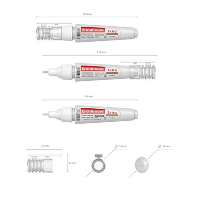 Ручка-корректор 4 мл, ErichKrause Extra, металлический наконечник, на основе растворителя