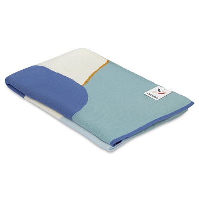 Плед из хлопка с авторским принтом синего цвета из коллекции Freak Fruit, 130х180 см