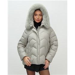 Куртка зимняя женская с мехом и капюшоном тренд светло-зеленого цвета 7759ZS
