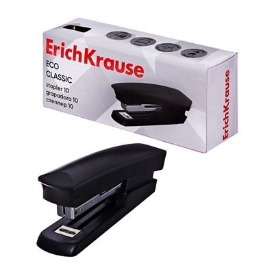 Степлер канцелярский № 10 ErichKrause ECO, до 20 листов, встроенный антистеплер, чёрный