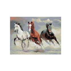 Алмазная мозаика ТРИ СОВЫ "Тройка лошадей", 50*70см, холст, картонная коробка с пластиковой ручкой