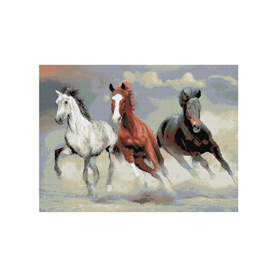 Алмазная мозаика ТРИ СОВЫ "Тройка лошадей", 50*70см, холст, картонная коробка с пластиковой ручкой