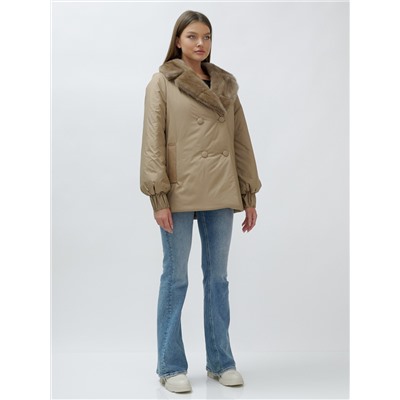 Полупальто зимнее женское с норкой люкс класса бежевого цвета 8632B