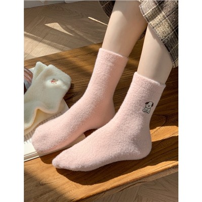 Cartoon velvet demi-season embroidery, keep warm winter knee socks, with embroidery