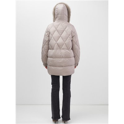 Куртка зимняя женская с мехом и капюшоном тренд светло-коричневого цвета 7608SK