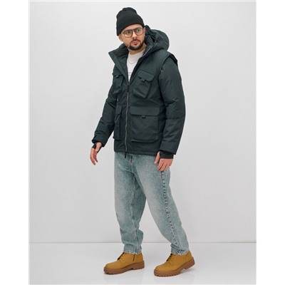 Куртка - жилетка трансформер с подогревом 2 в 1 мужская зимняя темно-синего цвета 6668TS