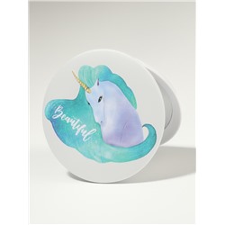 Зеркало складное «Единороги», d=7.5 см, белое, бирюзовое