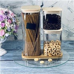 160-246 Набор из 3 банок для сыпучих продуктов на подставке в под.уп.(х6)