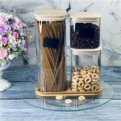 160-246 Набор из 3 банок для сыпучих продуктов на подставке в под.уп.(х6)