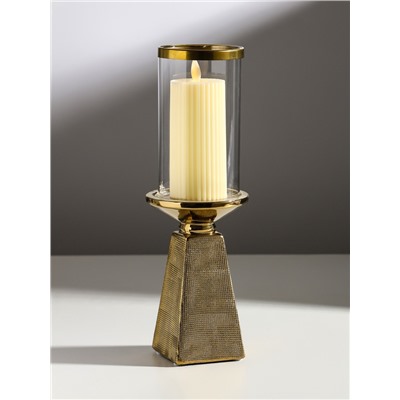 Подсвечник на 1 свечу «Буэно», керамика, стекло, d=7.5 см, золото, 9.5×9.5×29.5 см