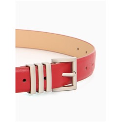 Ремень женский, 110×2.8 см, прямоугольная пряжка металл, серебристая, красный
