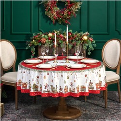 СКАТЕРТЬ КРУГЛАЯ  "ЩЕЛКУНЧИК" ,190СМ ,КРАСНЫЙ , 100%ХЛОПОК , ТВИЛ