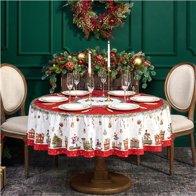 СКАТЕРТЬ КРУГЛАЯ  "ЩЕЛКУНЧИК" ,190СМ ,КРАСНЫЙ , 100%ХЛОПОК , ТВИЛ