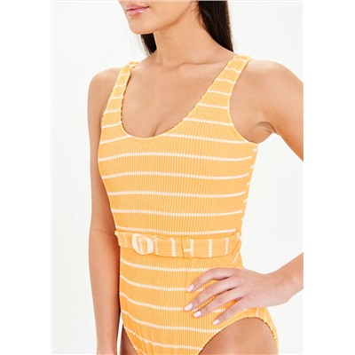 Stripe Crinkle Belted Swimsuit