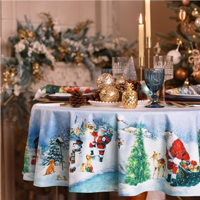 Скатерть новогодняя «Этель. Рождественский вечер», d=150 см, 100% хлопок, саржа 190 г/м²