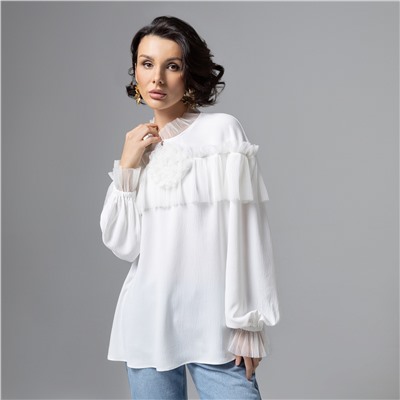 Блуза с рюшами, Мелодия сердца (белая)