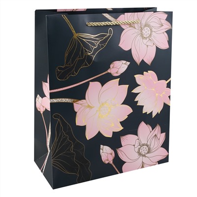 Пакет подарочный 26*32*12 Цветок лотоса на черном 210г/м2 КОКОС 242561/12/Китай