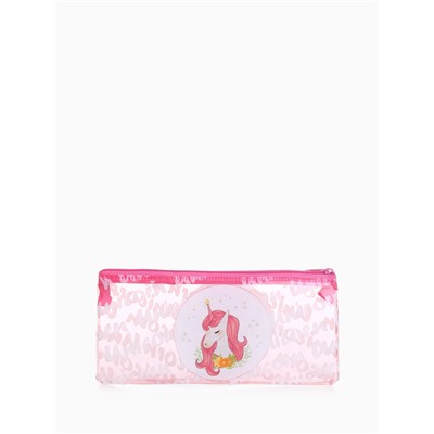 Косметичка-пенал на молнии, плоская, с ярким принтом, розовая