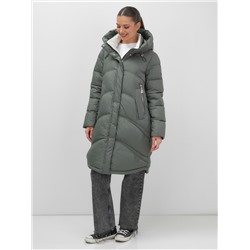 Пальто зимнее утепленное с капюшоном женское цвета хаки 7747Kh