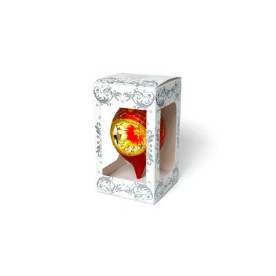 Елочная игрушка стеклянная декорированная                                "Прожектор-сосулька красный"
